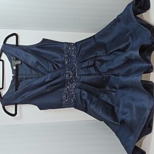 JS Boutique Navy Blue Satin And Sequined  Sleeveless Dress Size 8 "Like New"